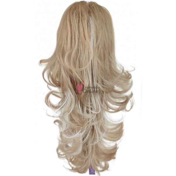 Extensie de par coada dreapta usor ondulata la varfuri cu cleste 55cm Blond Inchis cu Blond White Cod 0202L85H60